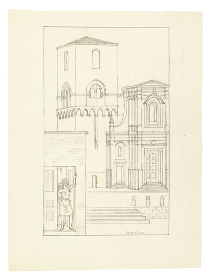 JARED FRENCH Study of an Italian Town with Women in a Doorway.